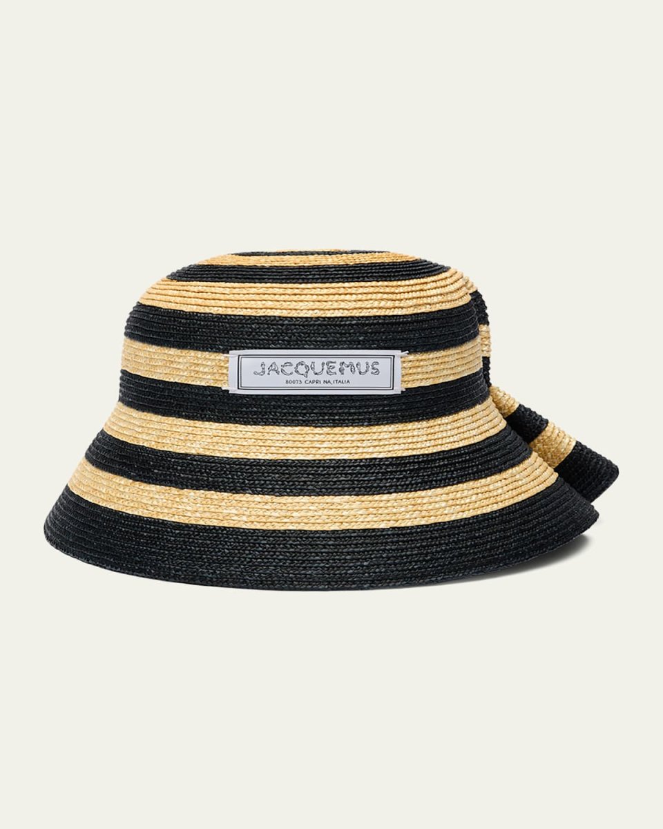 La Chapeau Vela Striped Raffia Bucket Hat